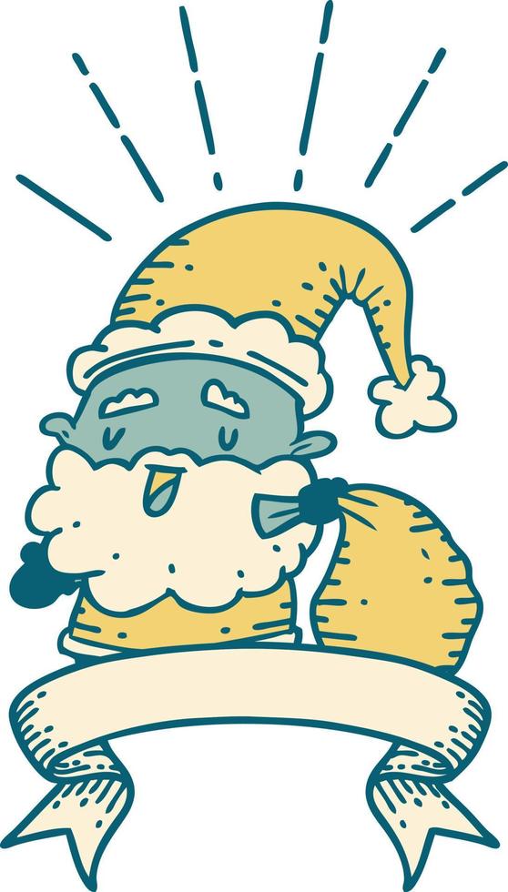 banner with tattoo style santa claus christmas character with sack vector