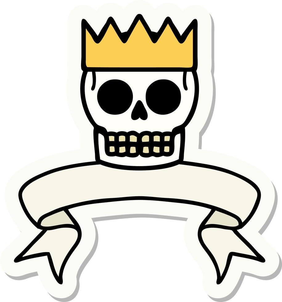 tattoo sticker with banner of a skull and crown vector