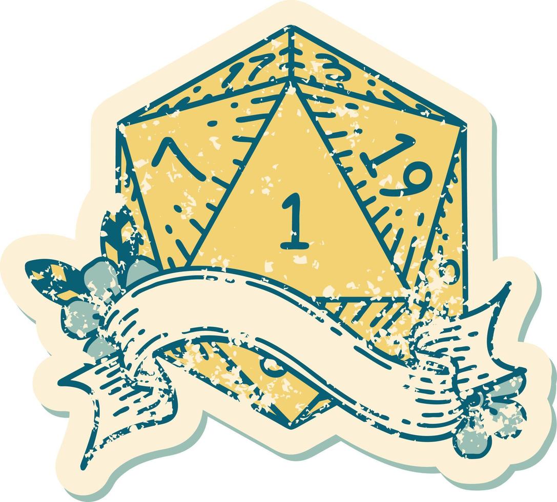 natural one d20 dice roll illustration vector