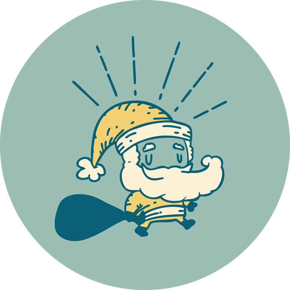 icon of tattoo style santa claus christmas character with sack vector