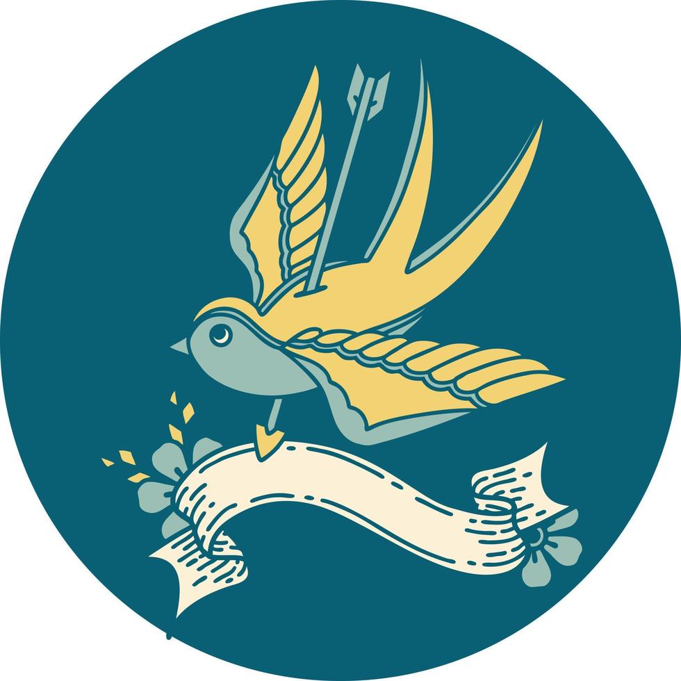 icon with banner of a swallow pieced by arrow vector