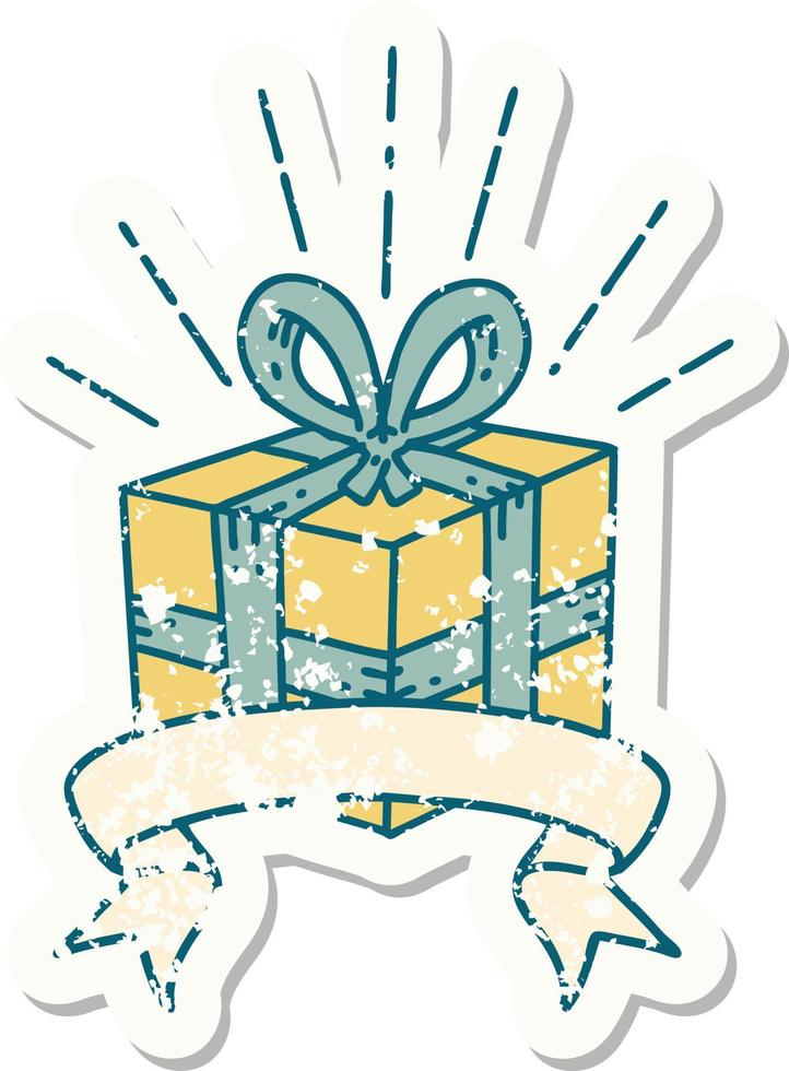 grunge sticker of tattoo style christmas present vector