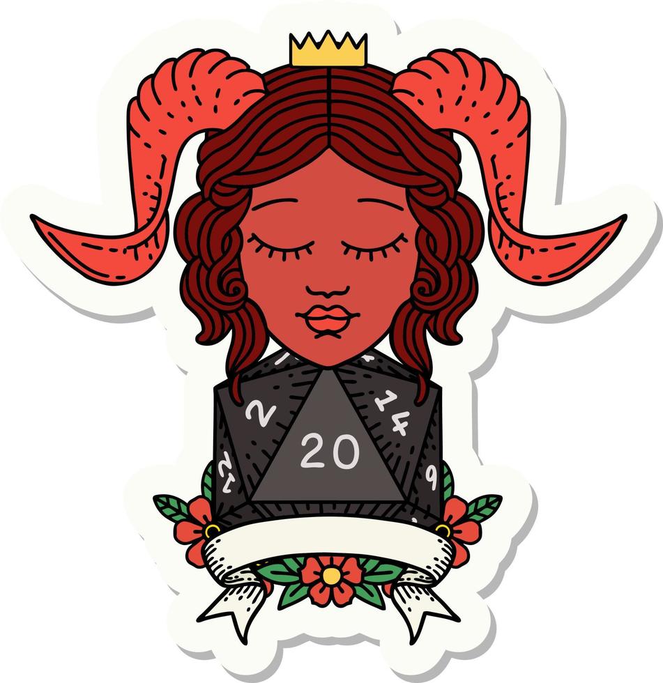 happy tiefling with natural 20 sticker vector