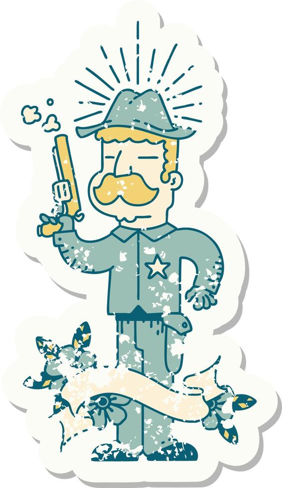 grunge sticker of tattoo style wild west sheriff vector