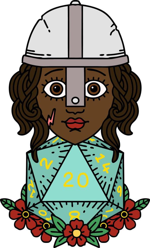 human fighter with natural 20 D20 dice roll illustration vector