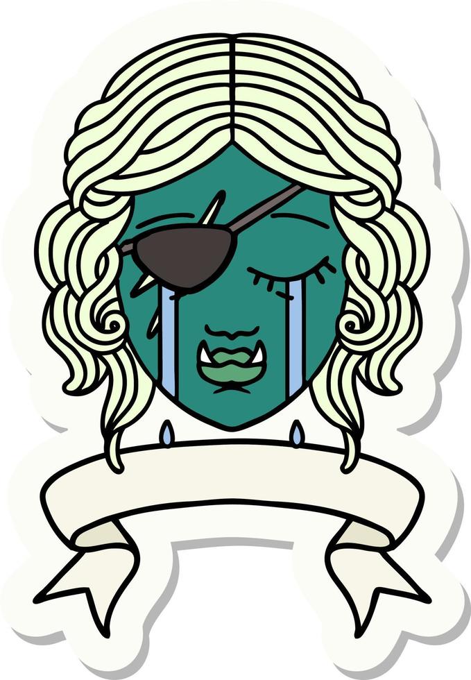 crying orc rogue character face sticker vector