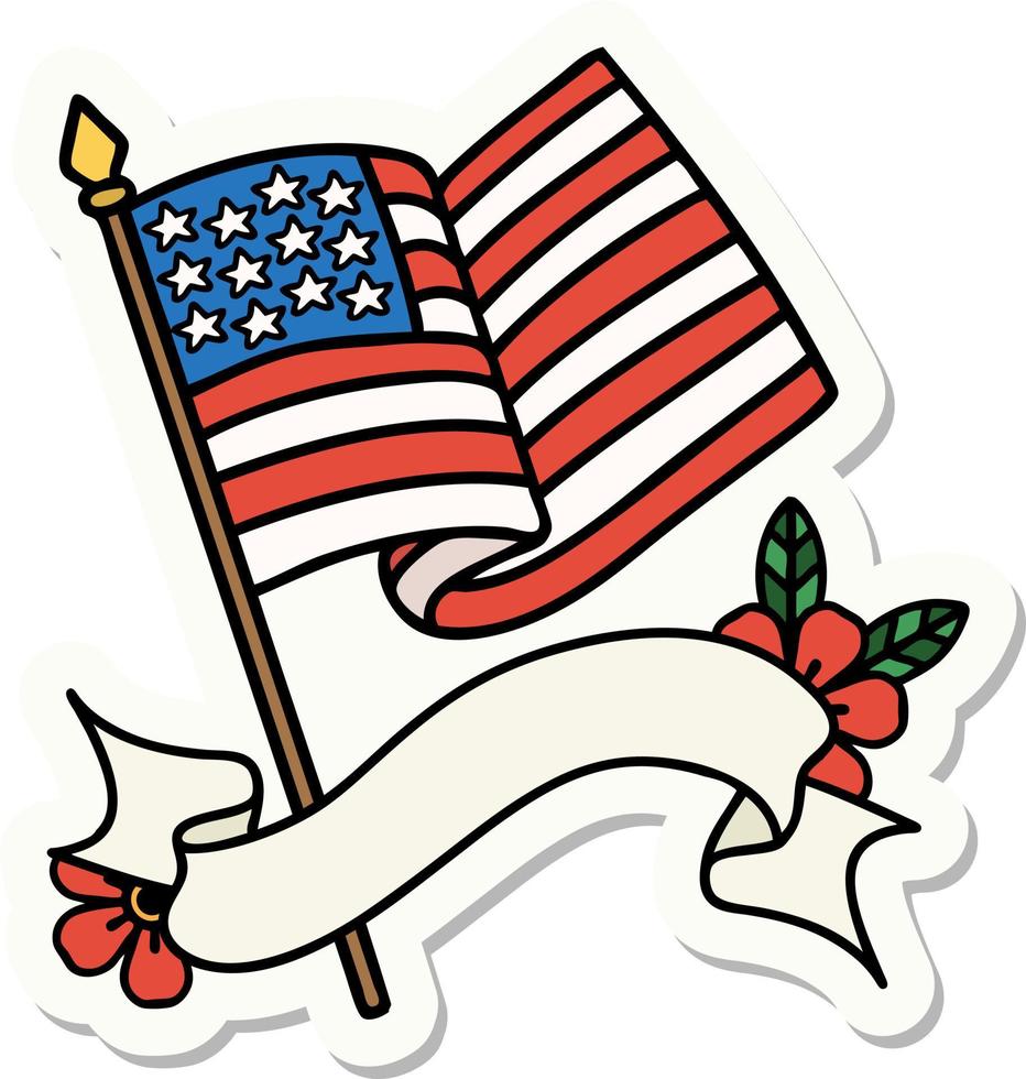 tattoo sticker with banner of the american flag vector