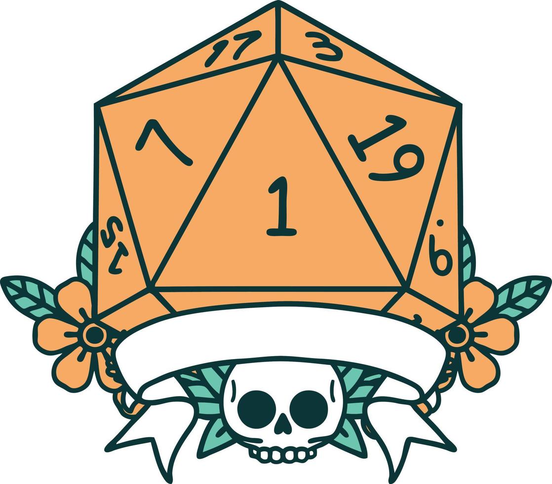 natural one d20 dice roll illustration vector