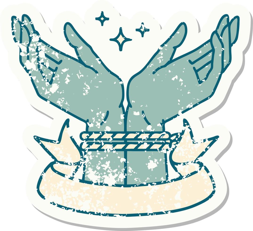 grunge sticker with banner of a pair of tied hands vector