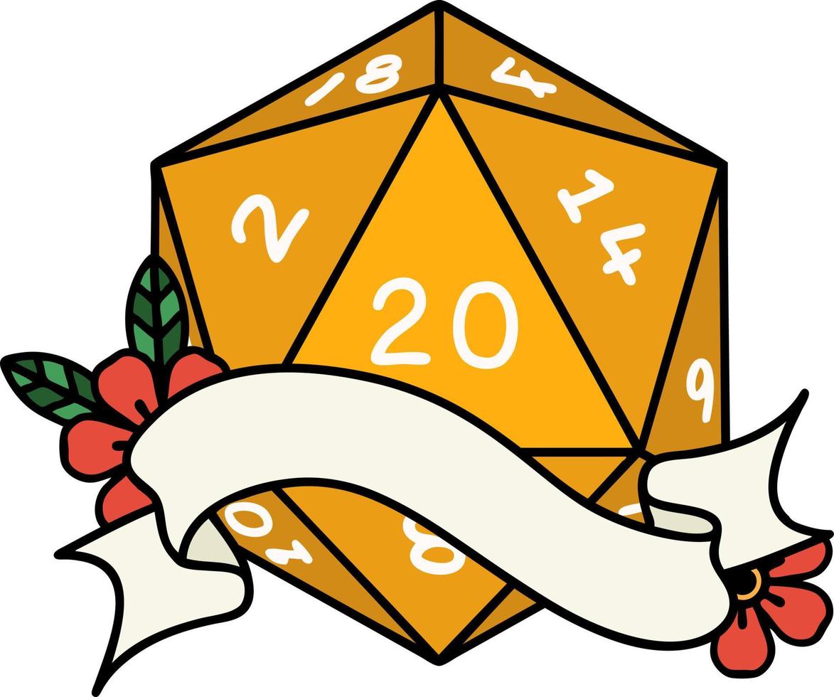 natural twenty D20 dice roll illustration vector
