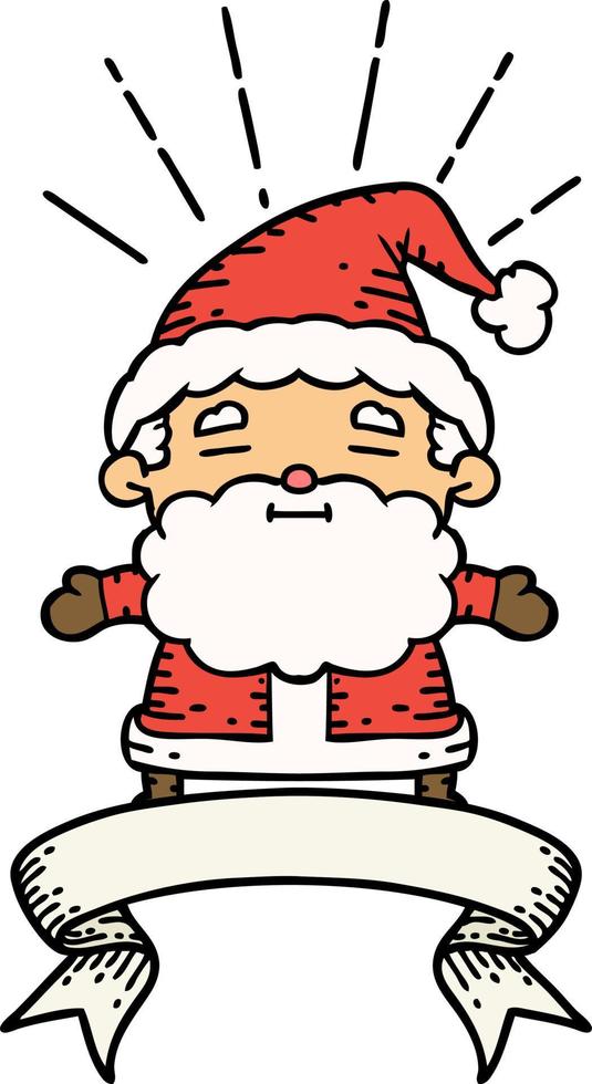 banner with tattoo style santa claus christmas character vector