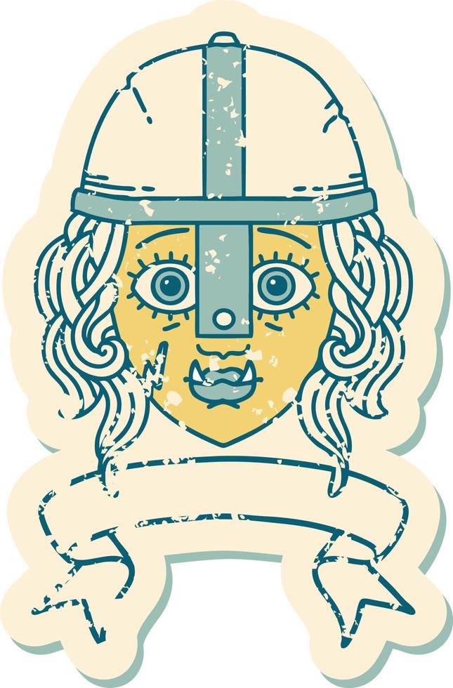 orc fighter character face with banner illustration vector