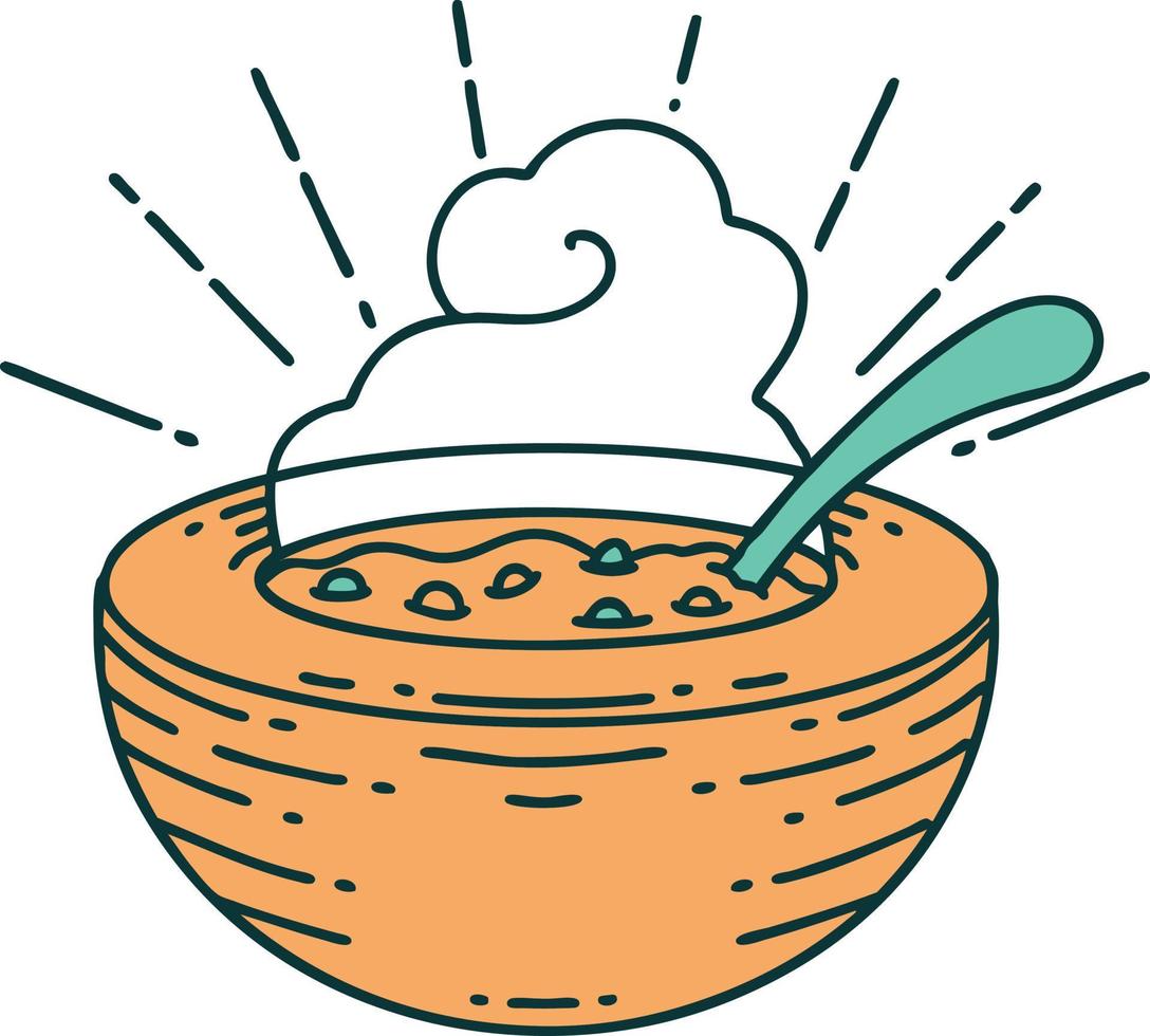traditional tattoo style bowl of soup vector