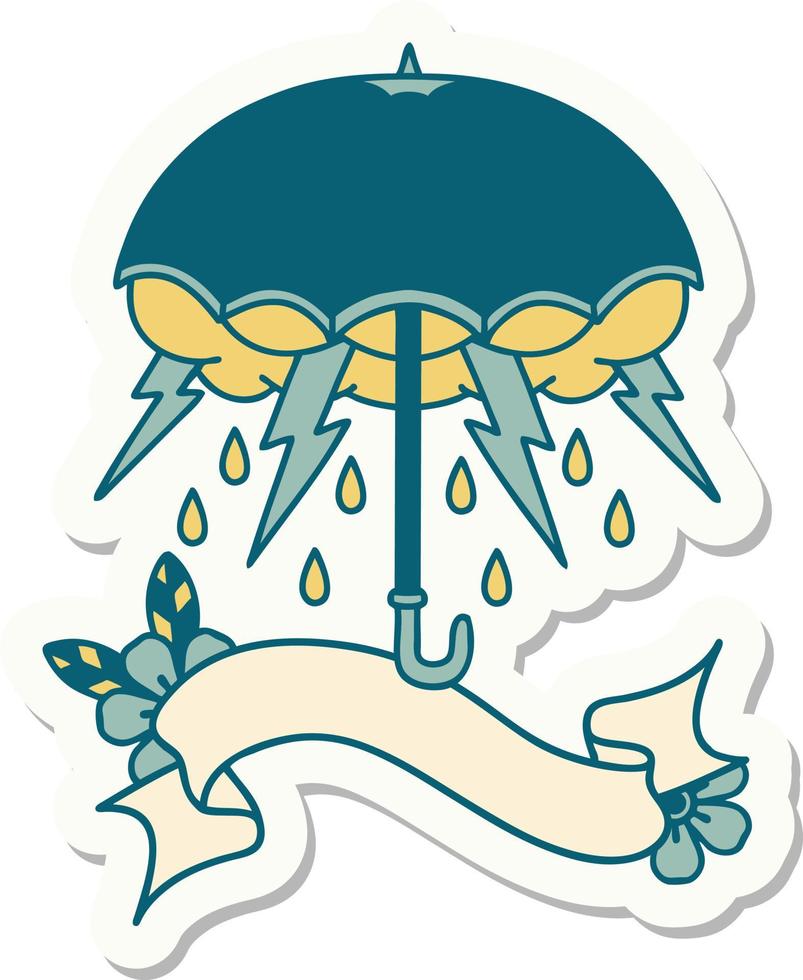 tattoo sticker with banner of an umbrella vector