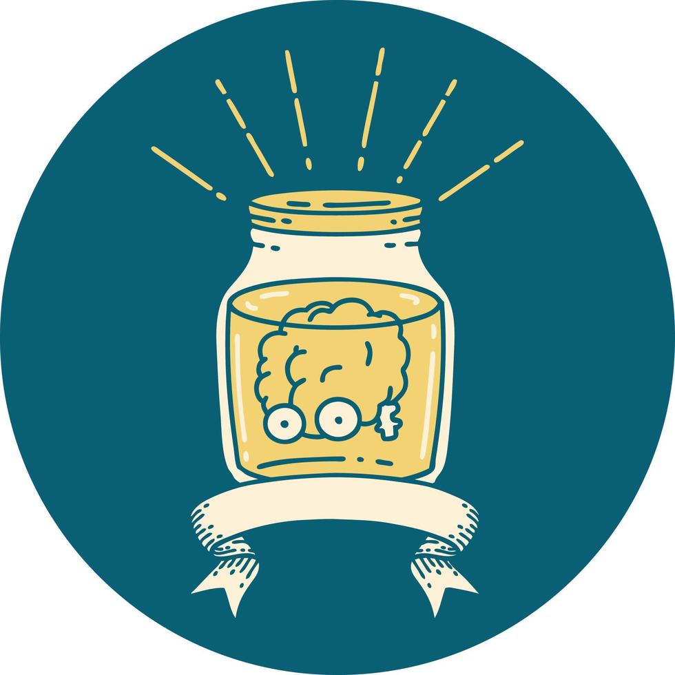 icon of tattoo style brain in jar vector