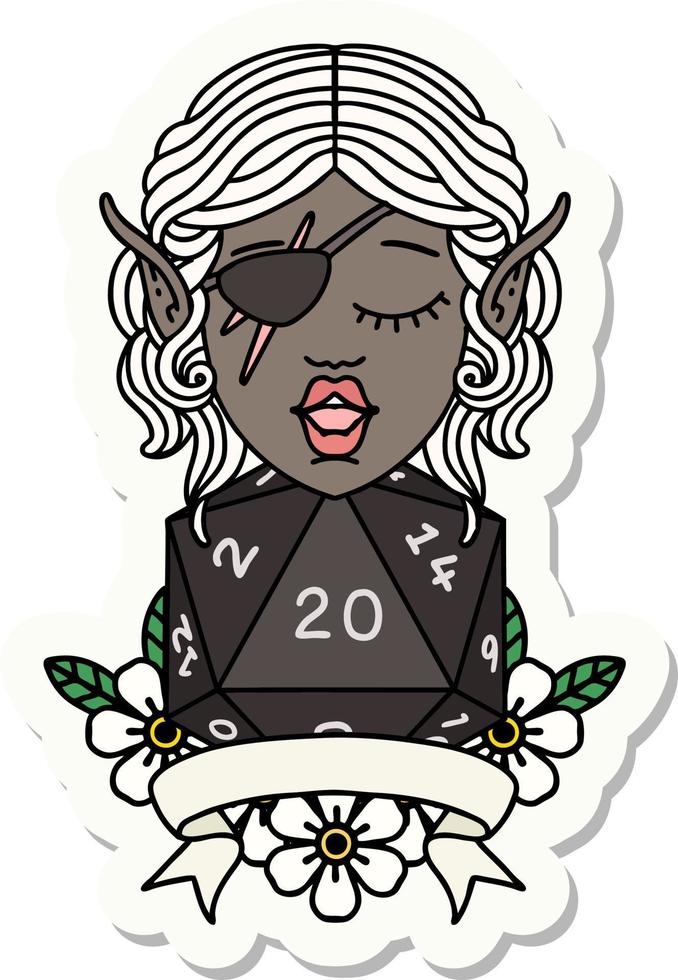 elf rogue character with natural twenty dice roll sticker vector