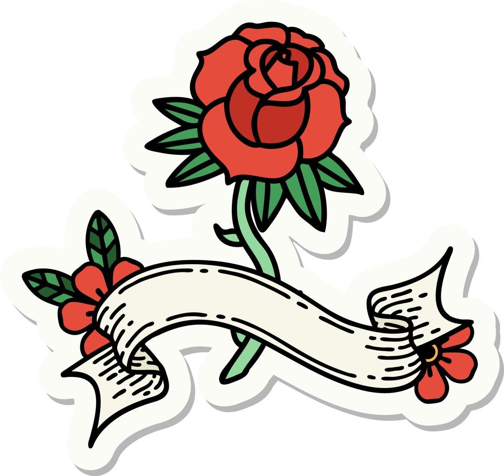 pegatina de tatuaje con pancarta de una rosa vector