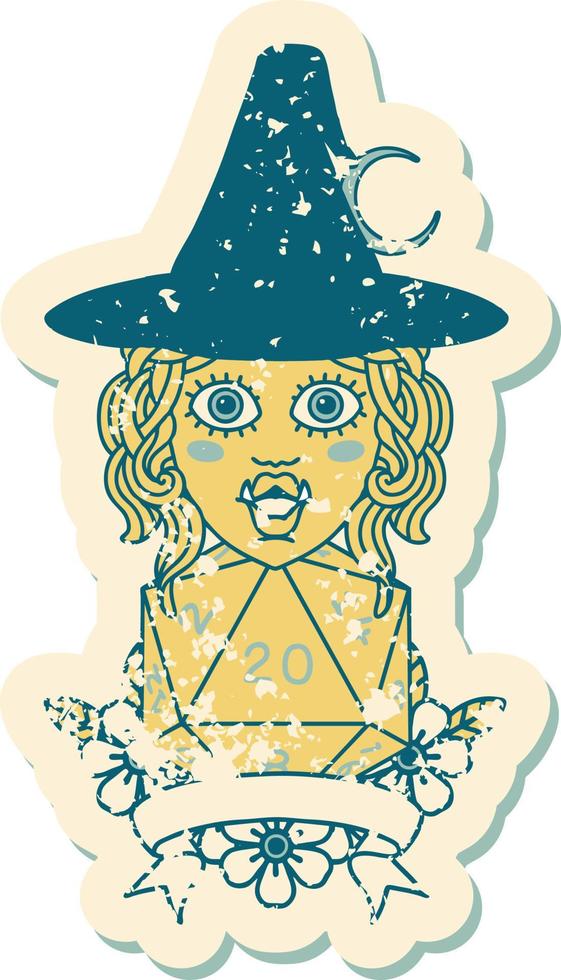 half orc witch character with natural 20 dice roll illustration vector