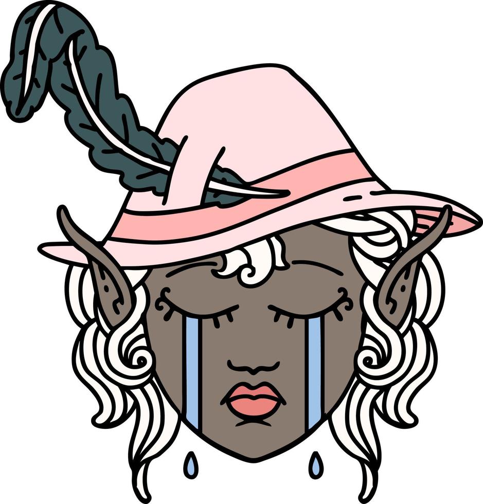 crying elf bard character face illustration vector