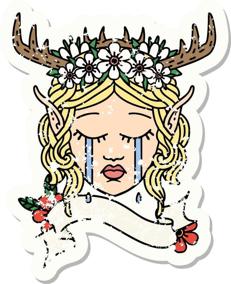 sad elf druid character face grunge sticker vector