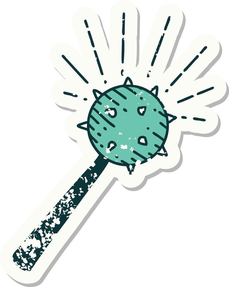 grunge sticker of tattoo style medieval mace vector