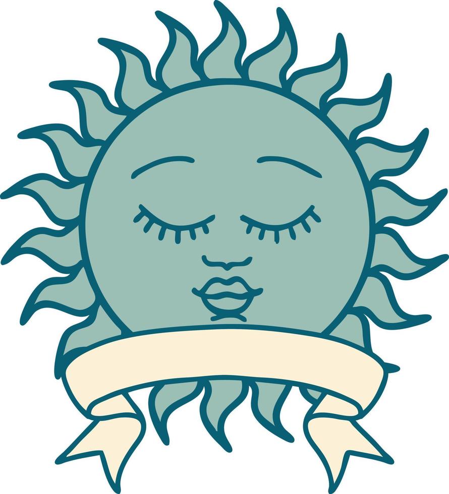 tattoo with banner of a sun with face vector