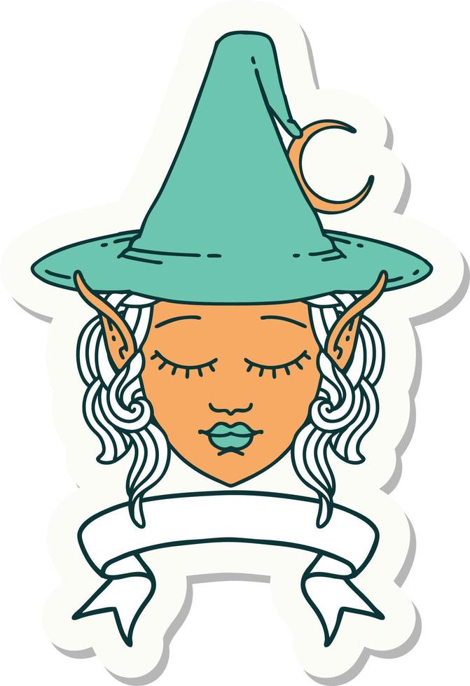 elf mage character face with banner sticker vector