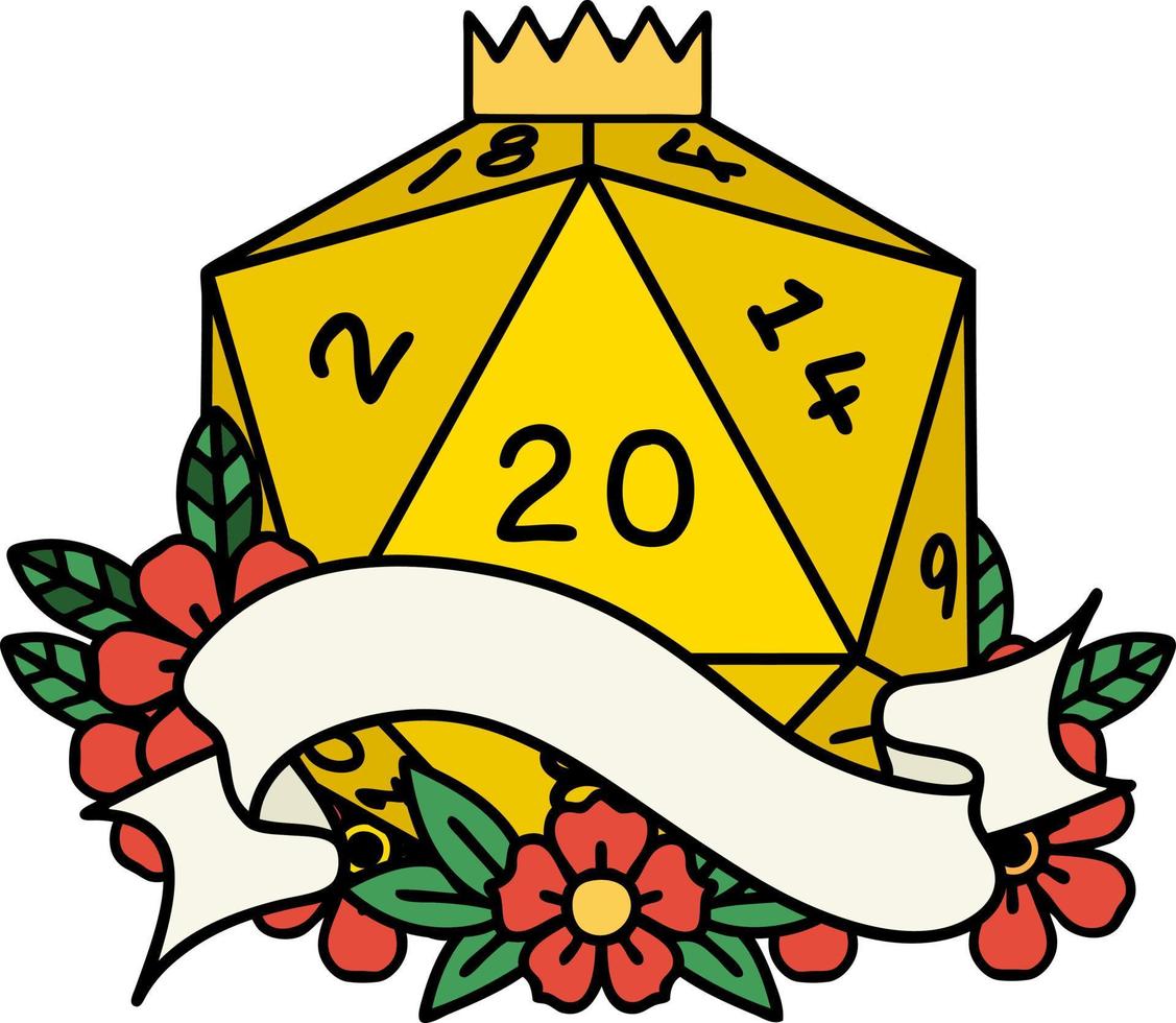 natural twenty D20 dice roll illustration vector