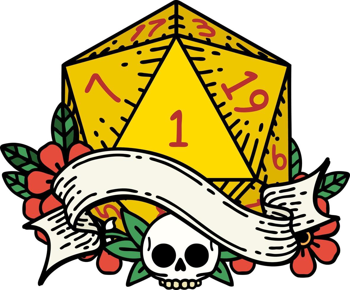 natural one d20 dice roll illustration vector