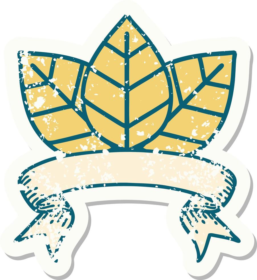 grunge sticker with banner of a leaf vector