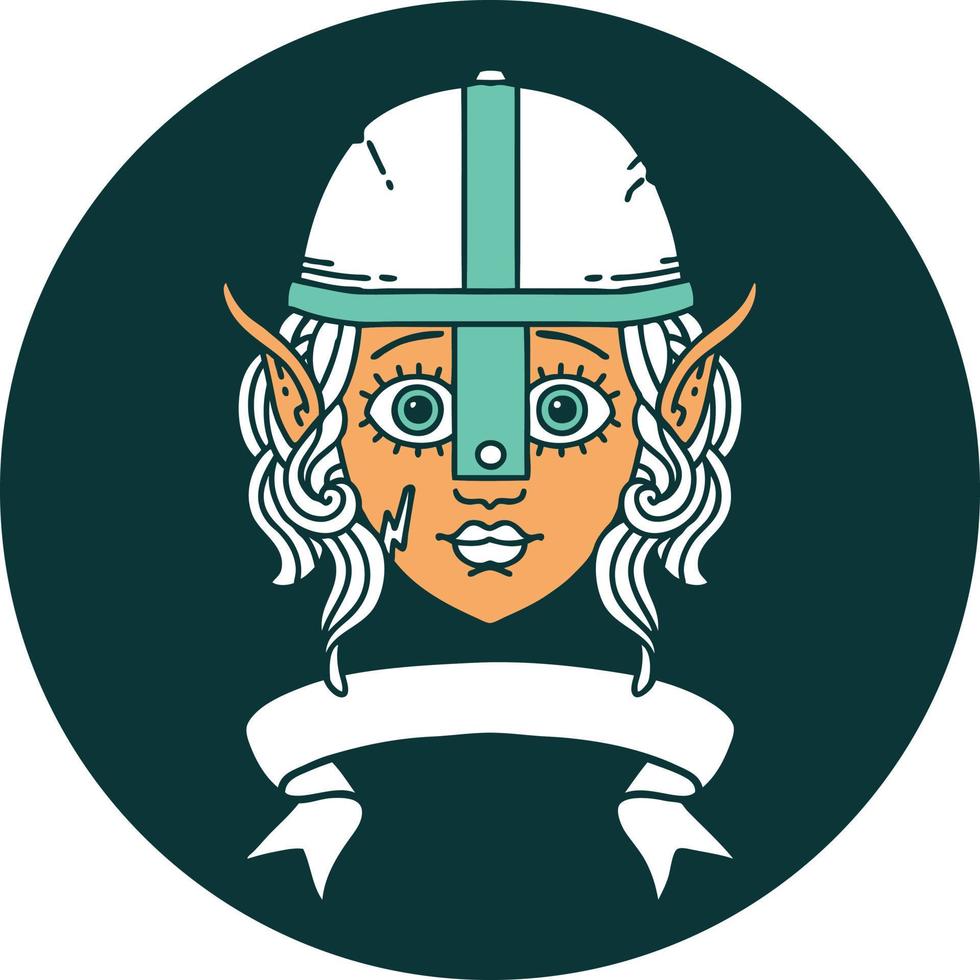 cara de personaje de luchador elfo con icono de banner vector