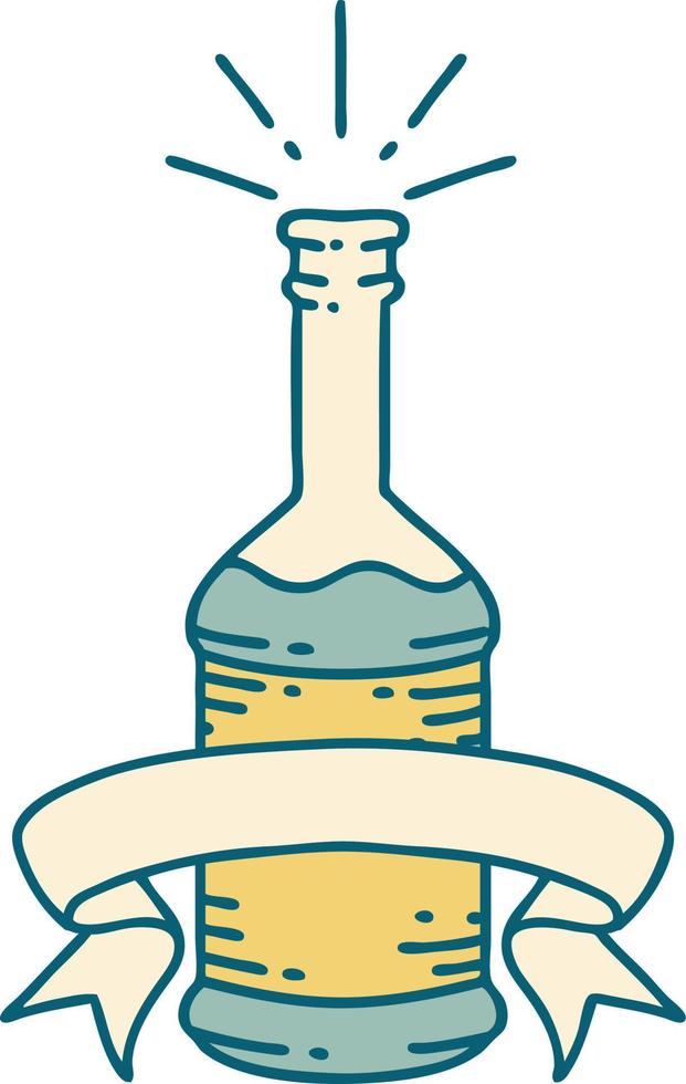 banner with tattoo style beer bottle vector