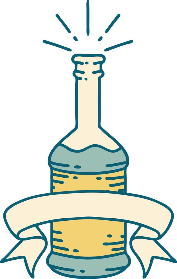 banner with tattoo style beer bottle vector