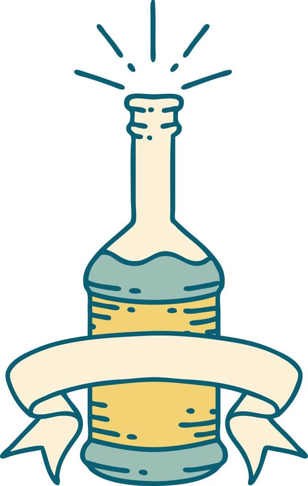 banner con botella de cerveza estilo tatuaje vector