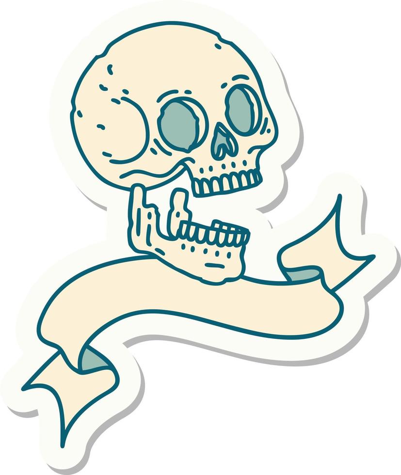 tattoo sticker with banner of a skull vector