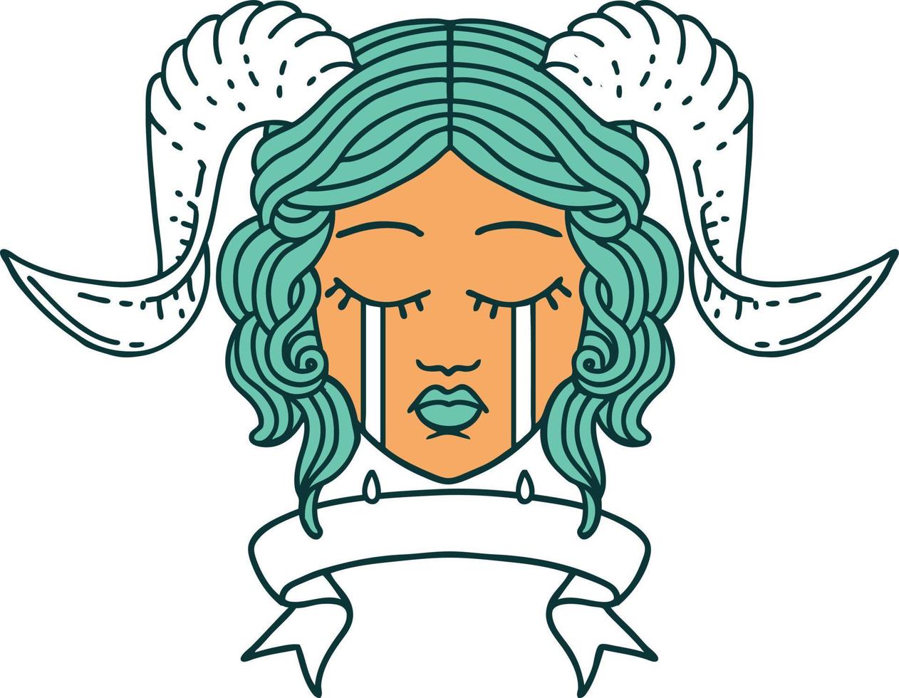 crying tiefling character face with scroll banner illustration vector