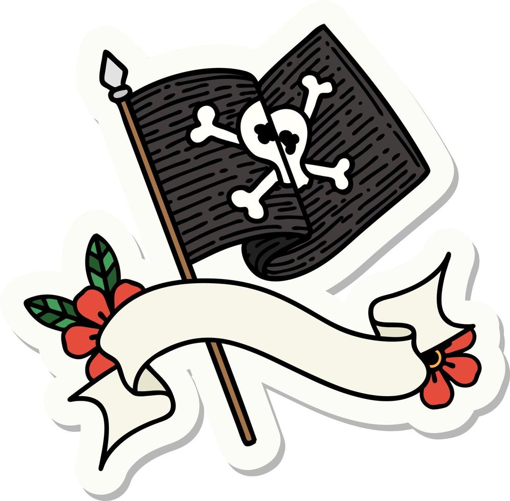 tattoo sticker with banner of a pirate flag vector