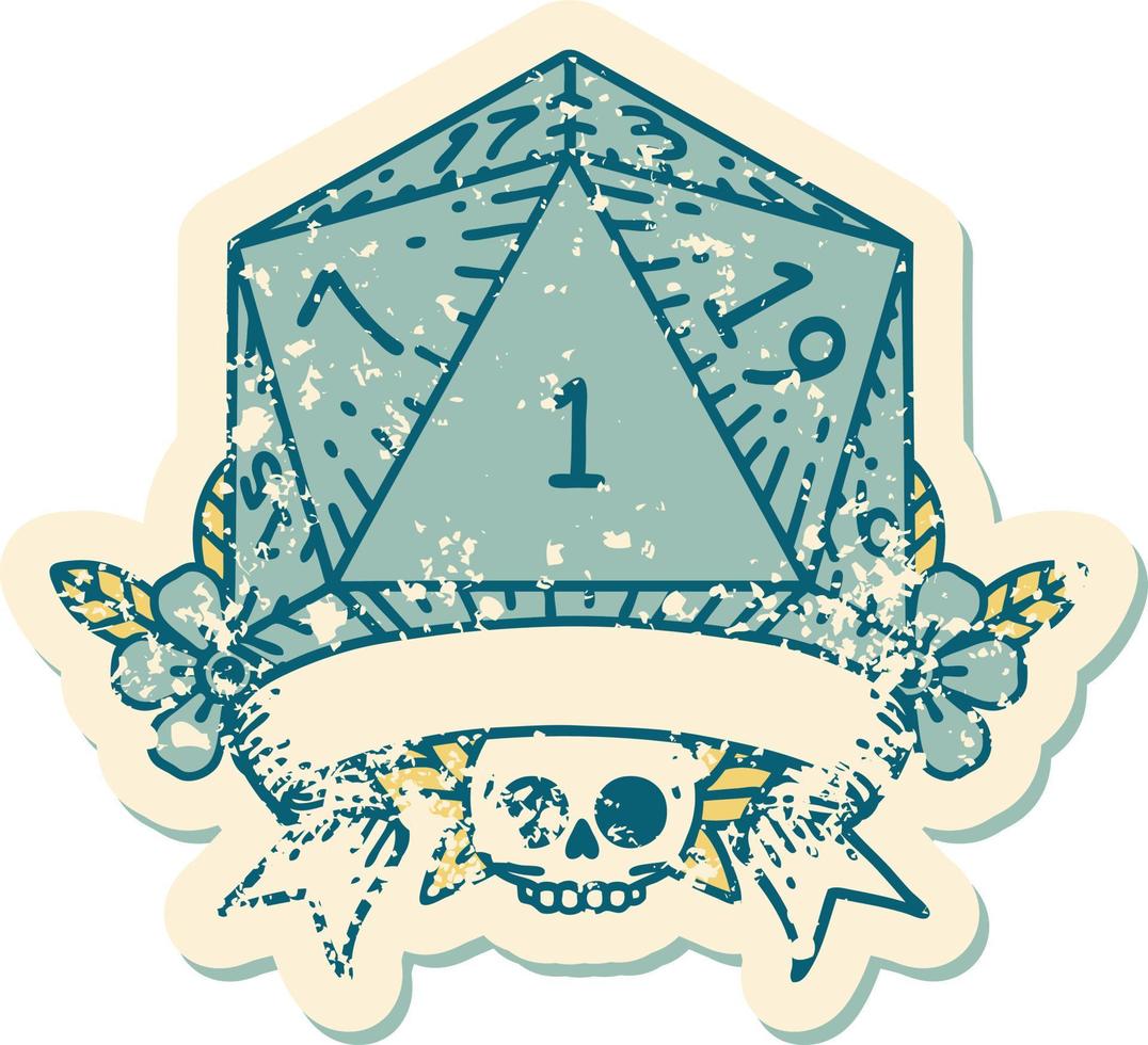 natural one d20 dice roll illustration vector