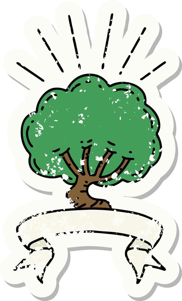 grunge sticker of tattoo style tree vector