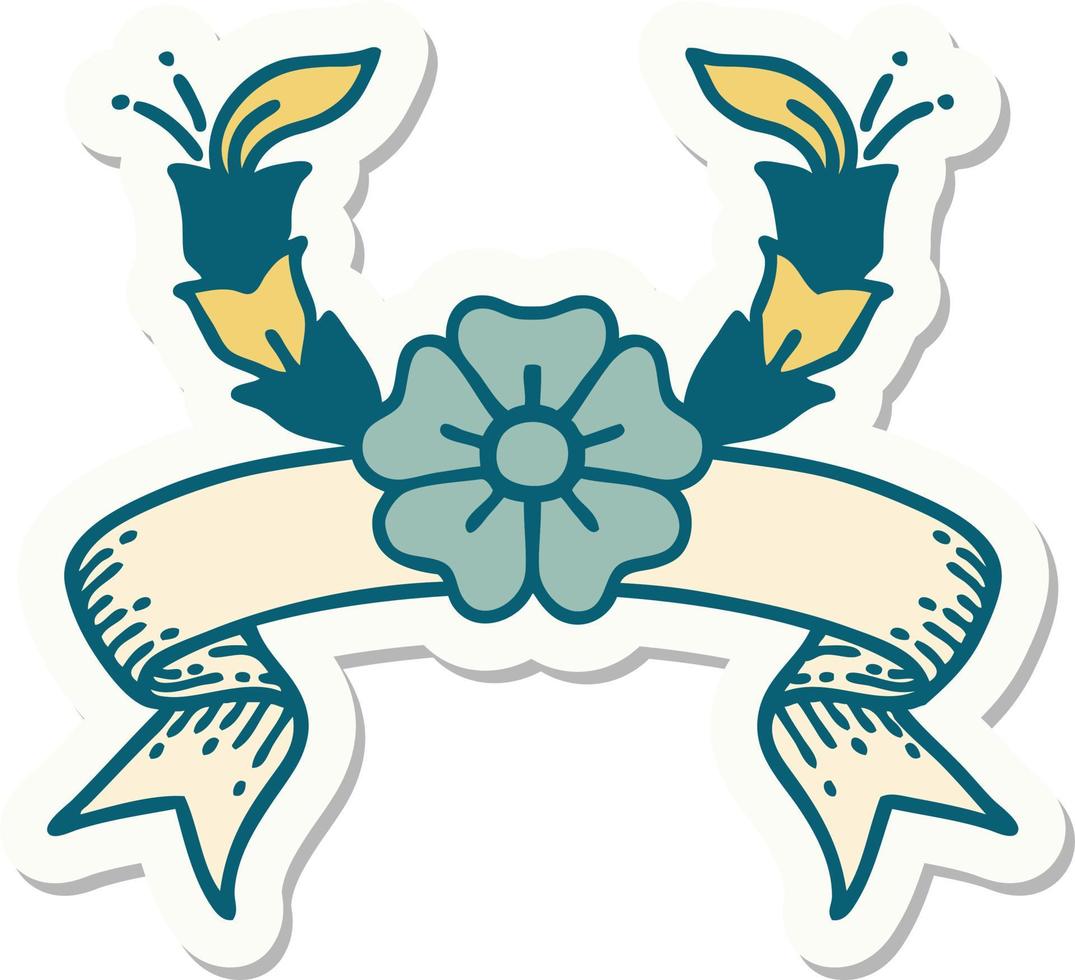 tattoo sticker with banner of a decorative flower vector