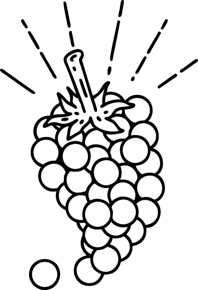 traditional black line work tattoo style bunch of grapes vector