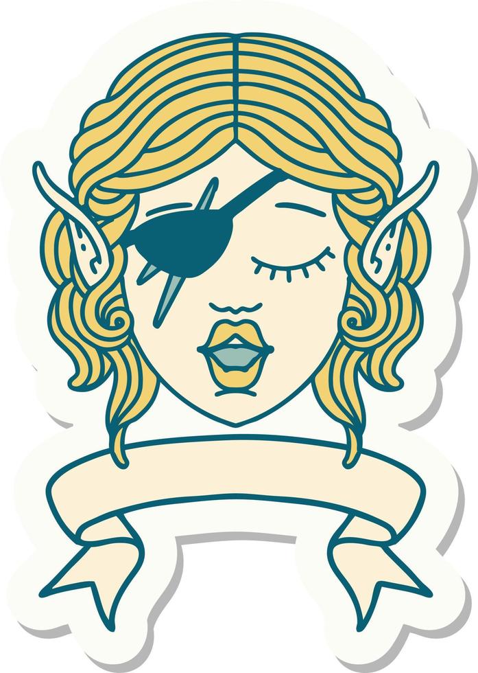 elf rogue character face with banner sticker vector
