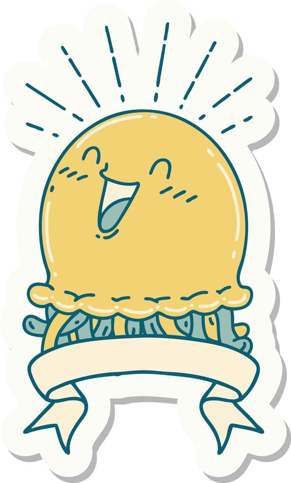 sticker of tattoo style happy jellyfish vector