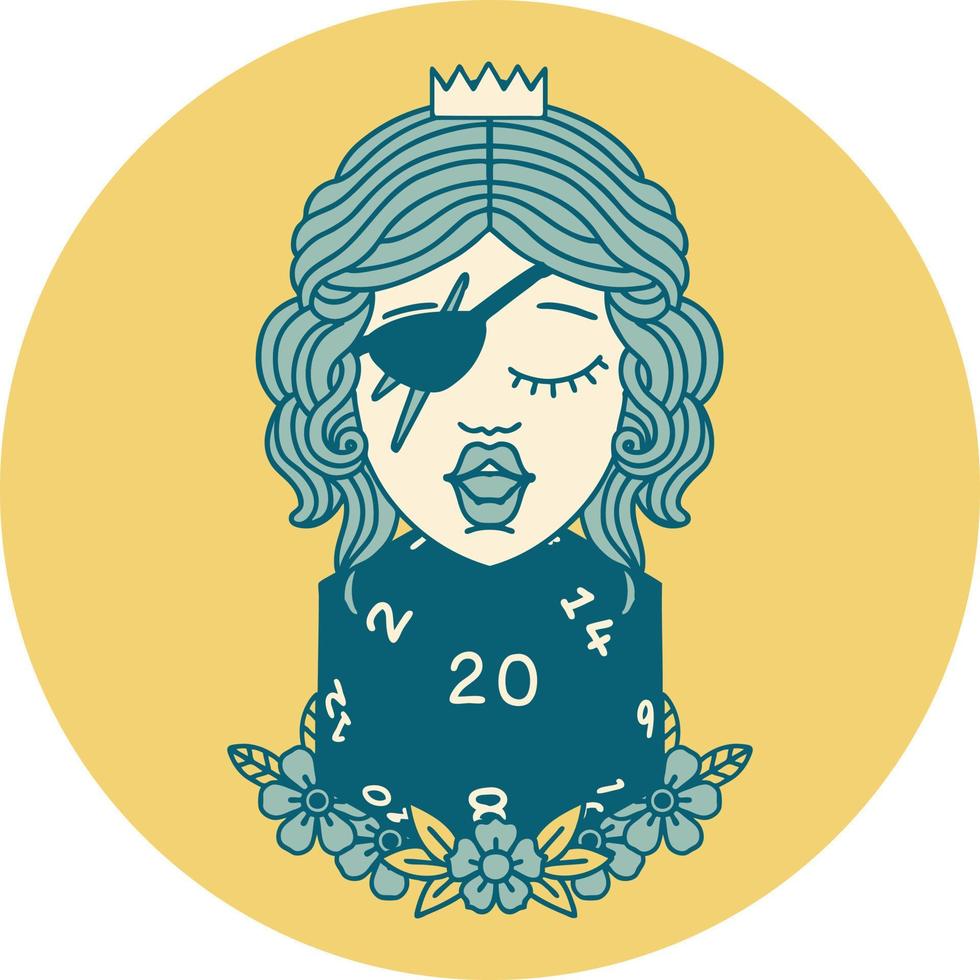 human rogue with natural twenty dice roll icon vector