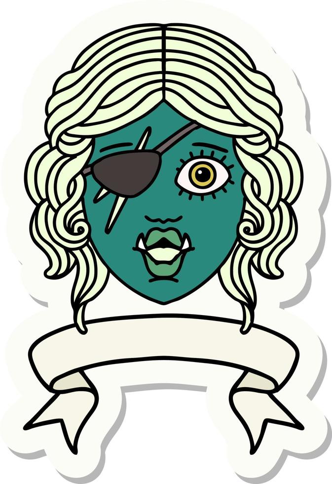 orc rogue character face with banner sticker vector