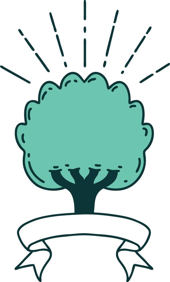 banner with tattoo style tree vector