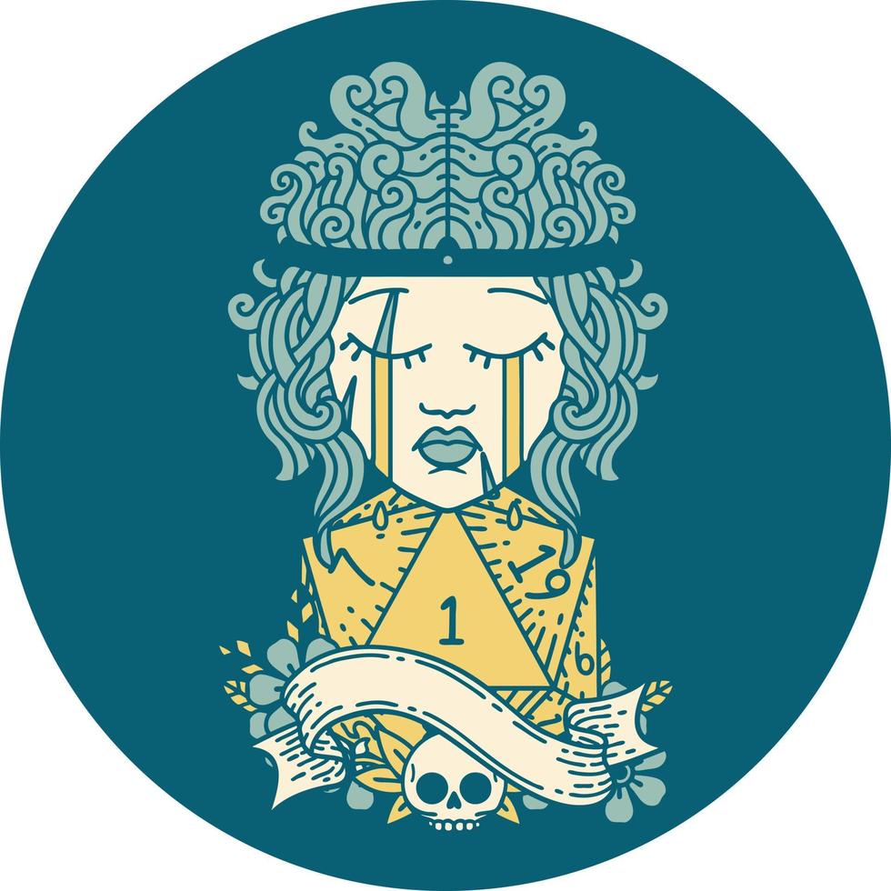 crying human barbarian with natural one d20 roll illustration vector