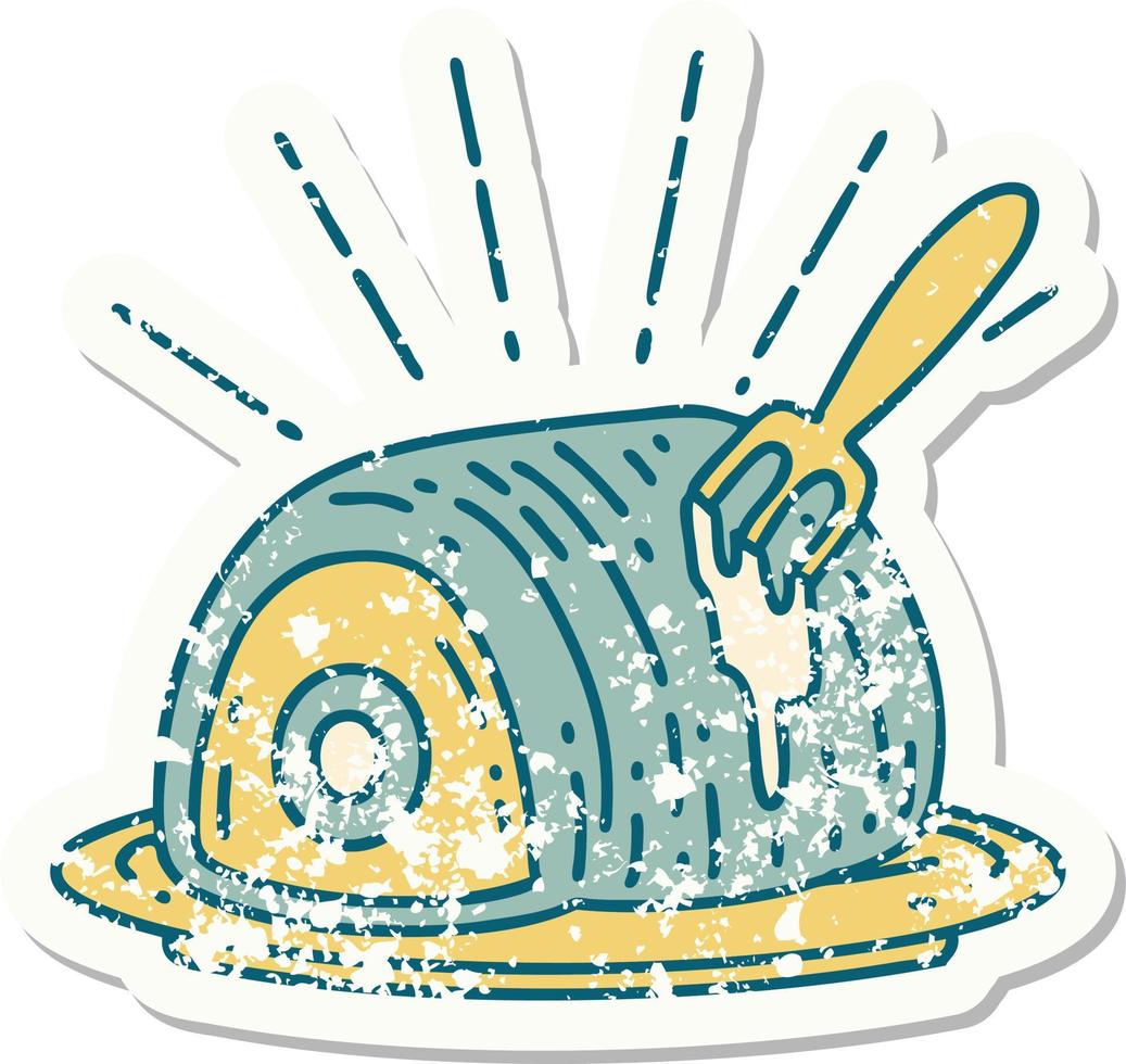 grunge sticker of tattoo style roast beef vector