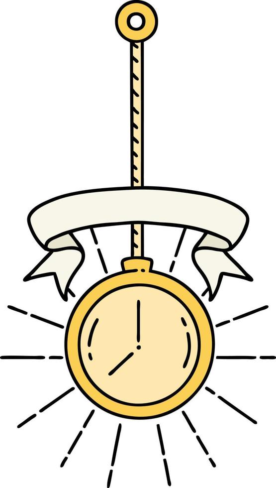 banner with tattoo style gold pocket watch vector
