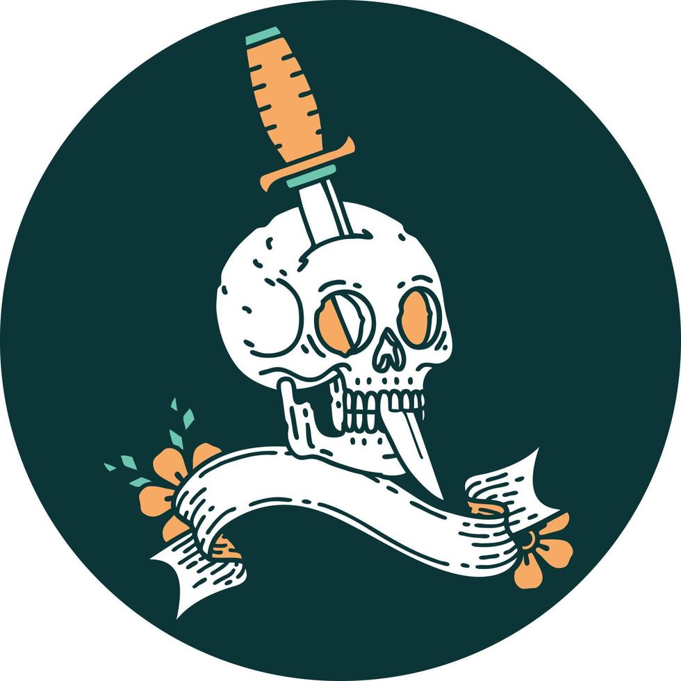 icon with banner of a skull and dagger vector